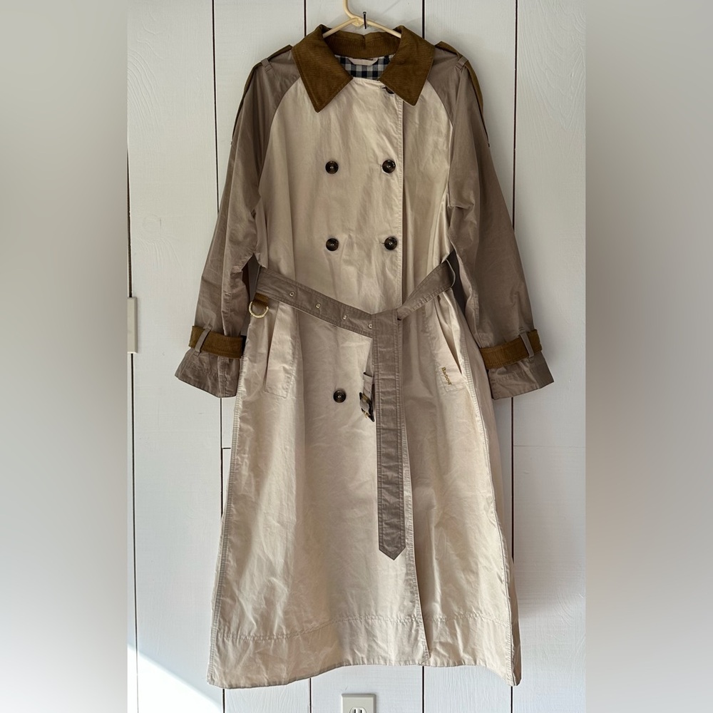 Free People Barbour Ingleby Shower Oatmeal Sz 10 NWT Color Block Contrast Collar - Picture 4 of 16